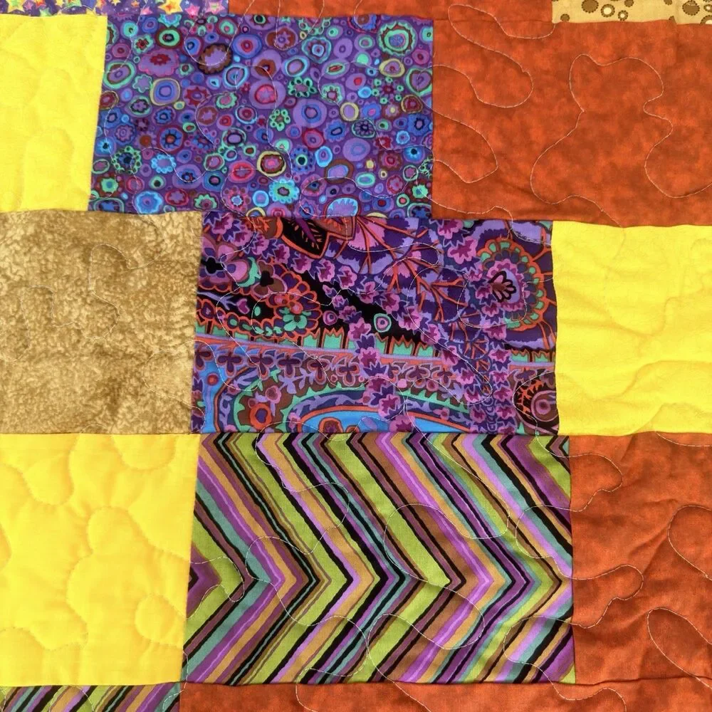 Handmade Groovy Patchwork Lap Quilt 46x38 Batik Paisley Floral Retro Boho Throw